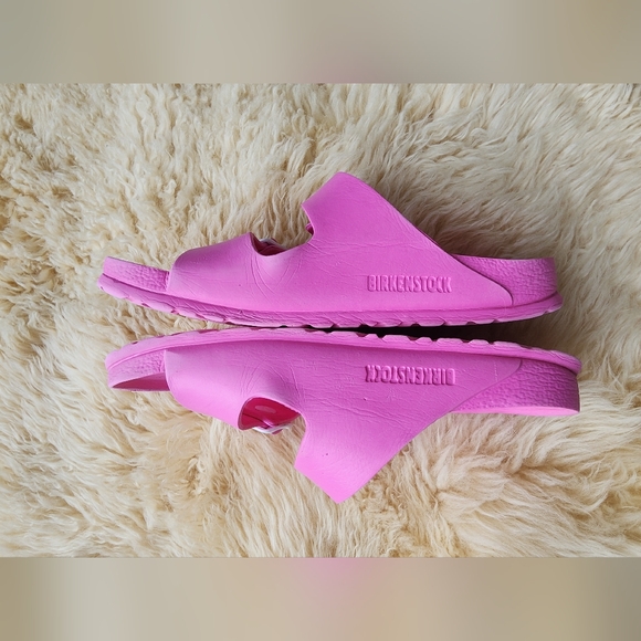 Birkenstock Pink Double Strap Slide Sandals with White Buckles - Picture 5 of 5